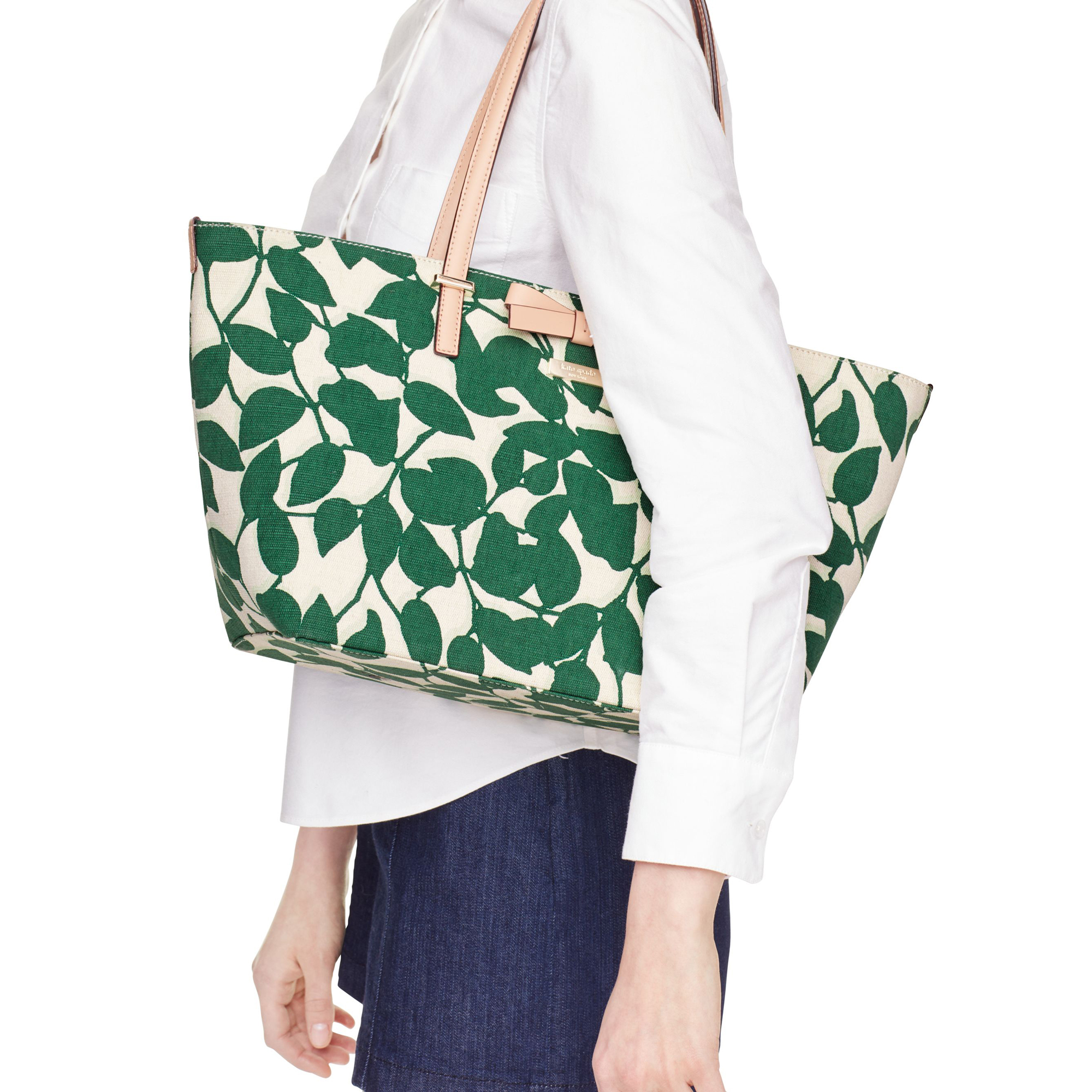 Kate Spade South Poplar Street Francis Tote Handbag Lucky Green Garden Leaves # WKRU3145